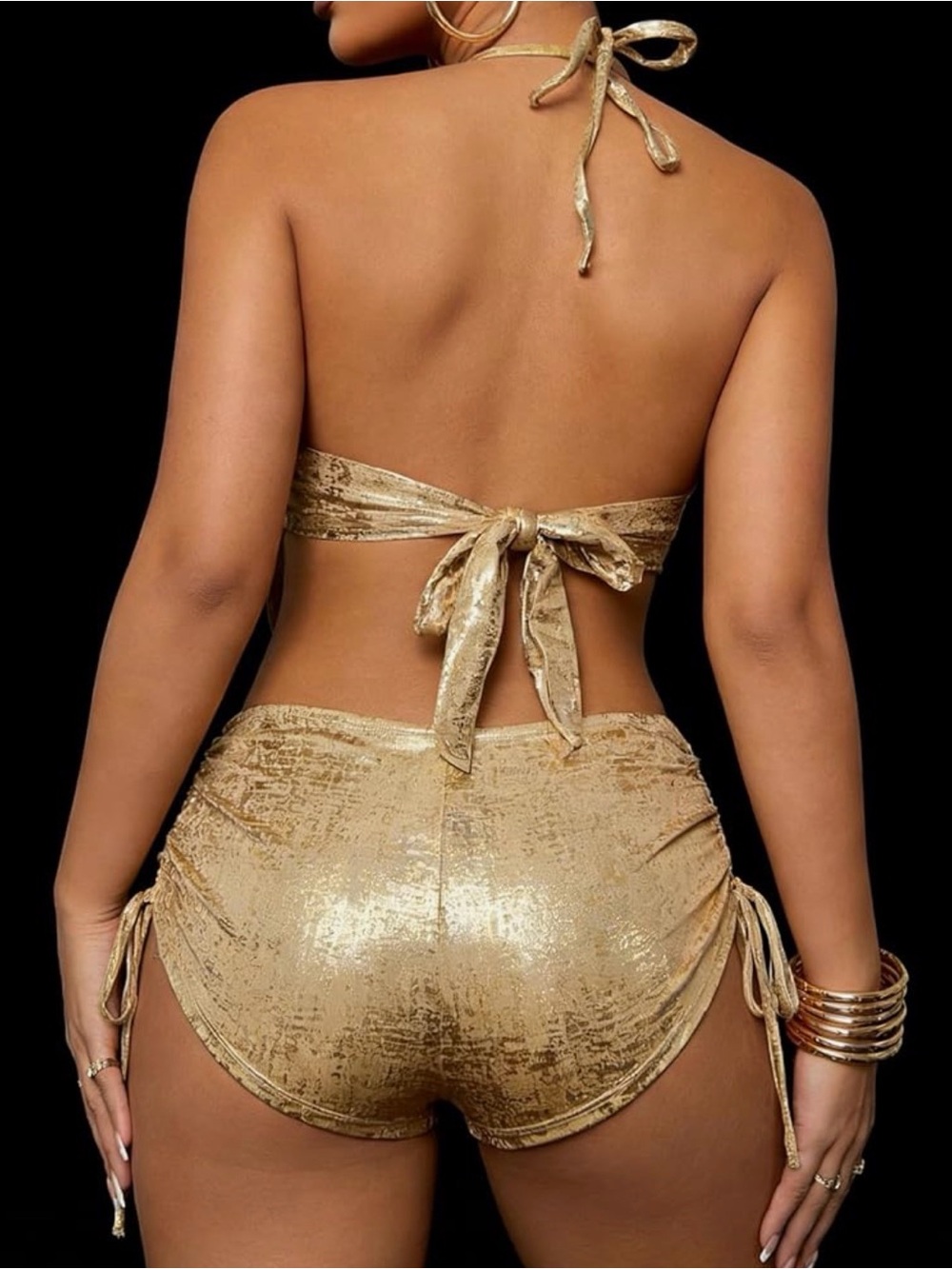 Women’s Metallic Gold Foil 2-Piece Swimsuit Bikini - Picture 2 of 4